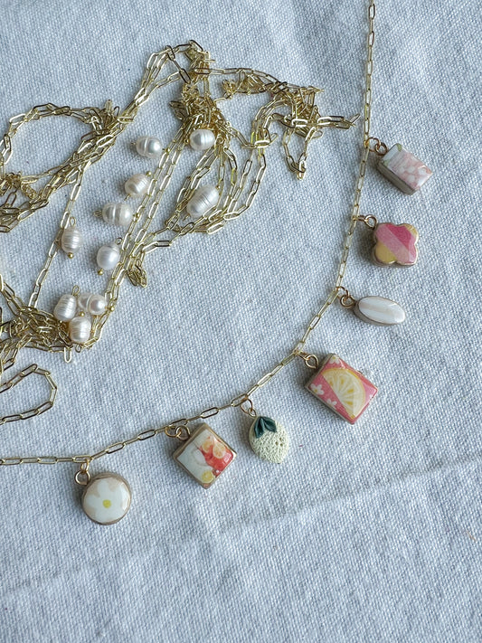 Pink Lemonade Themed Polymer Clay Charm Necklace