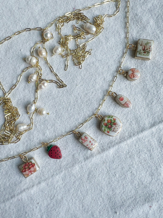 Strawberry Shortcake Themed Polymer Clay Charm Necklace