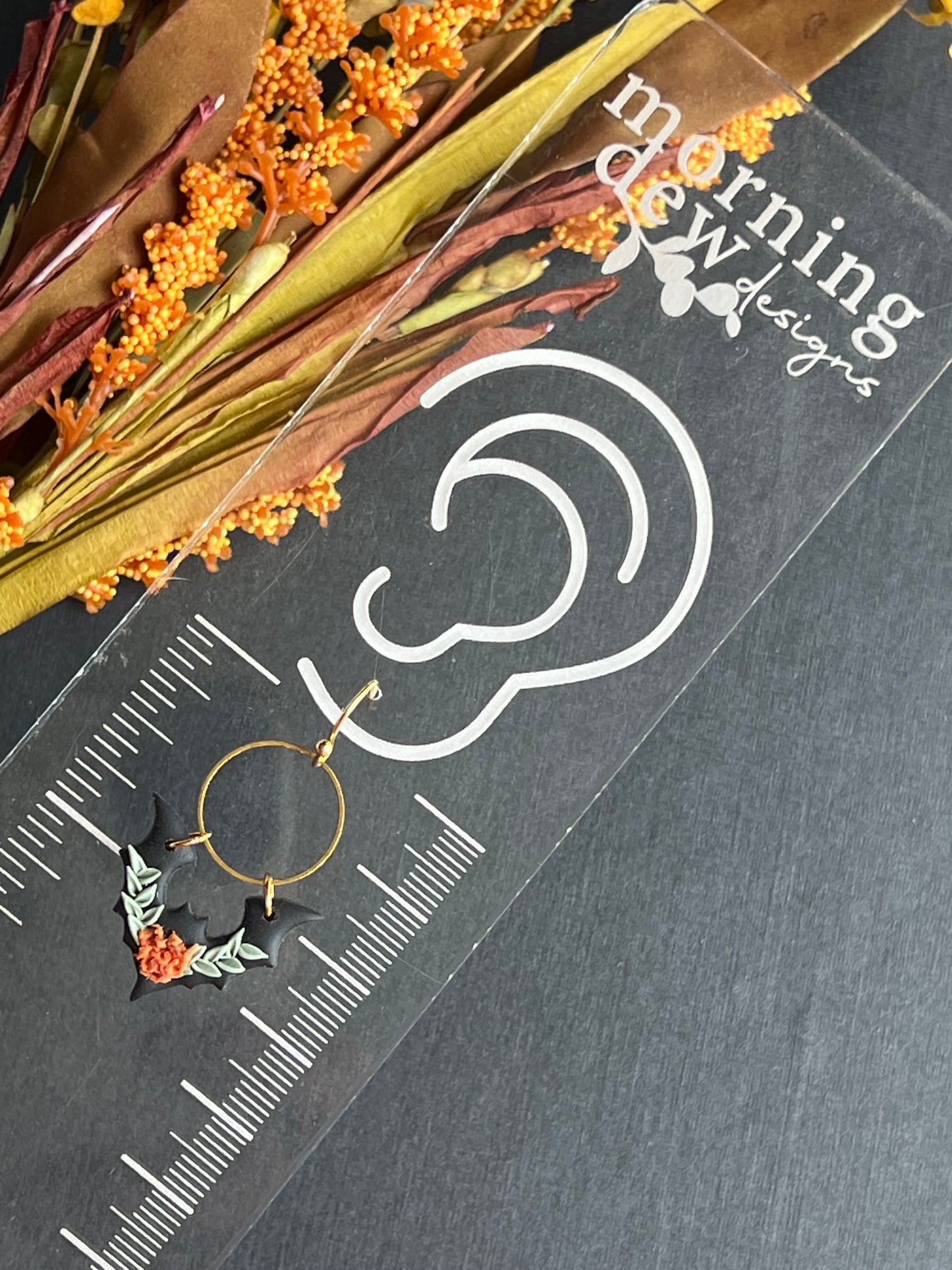 Floral Bat Polymer Clay Earrings | Halloween Earrings | Fall Earrings