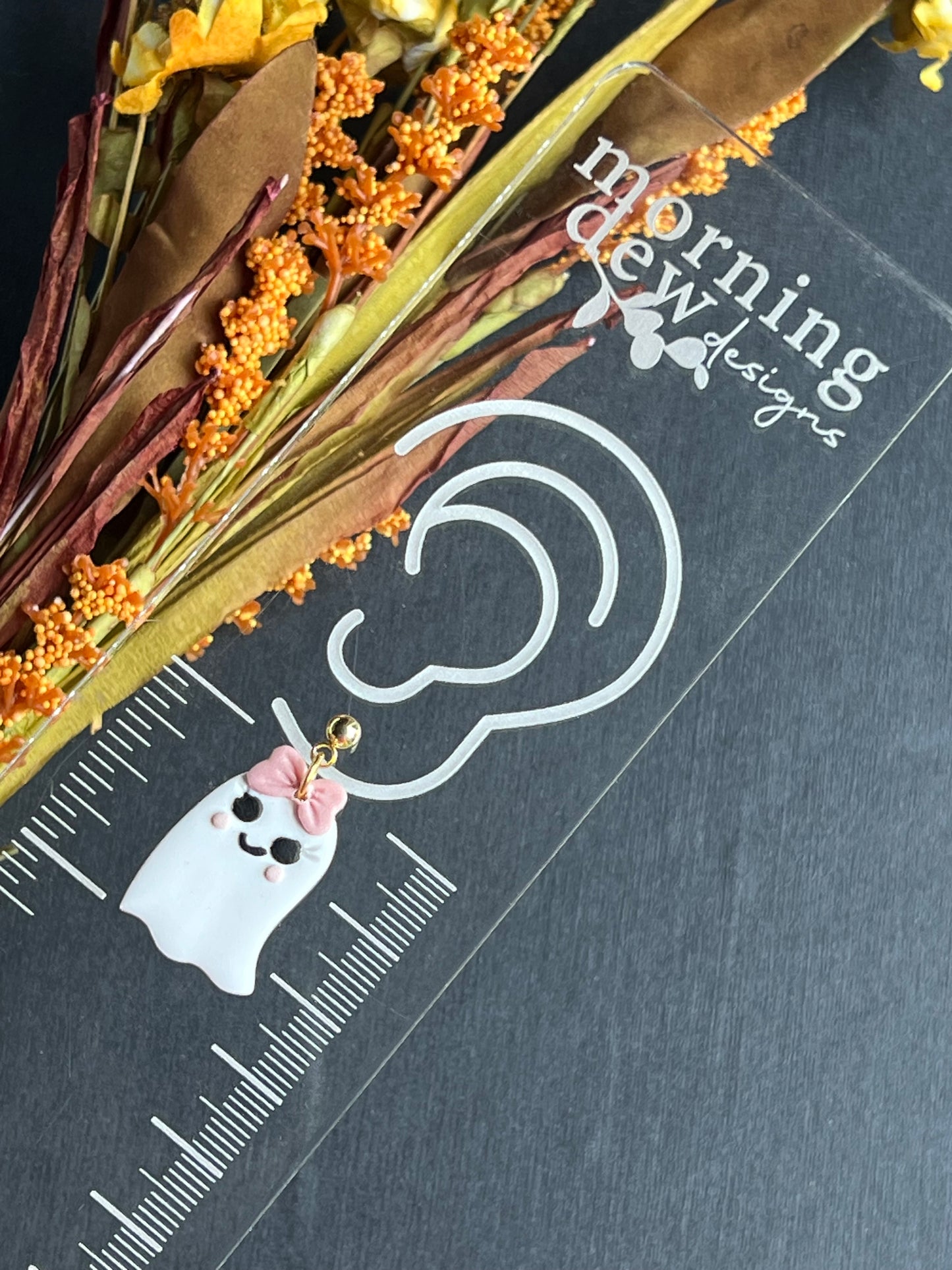 Floral Embossed Ghost Polymer Clay Earrings with Gold Bow Posts (Copy)