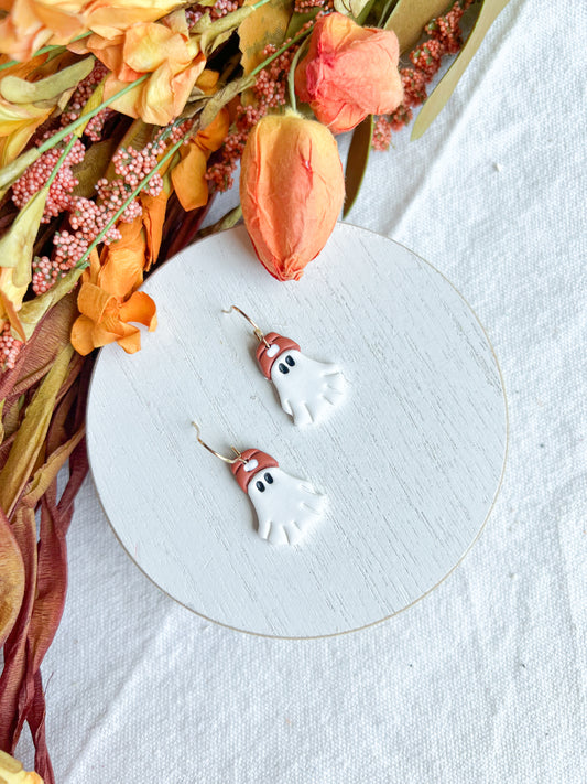 Boho Beanie Hat Ghost Polymer Clay Earrings