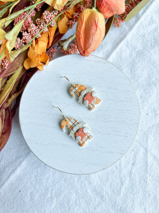 Autumn Tartan Plaid Pumpkin Gnome Dangles