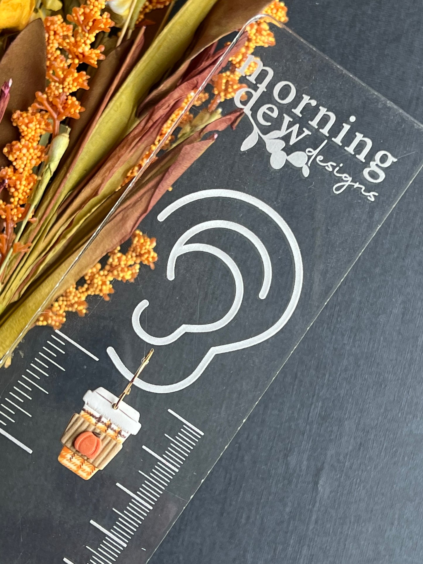 Tartan Patterned Pumpkin Spice Latte Polymer Clay Earrings