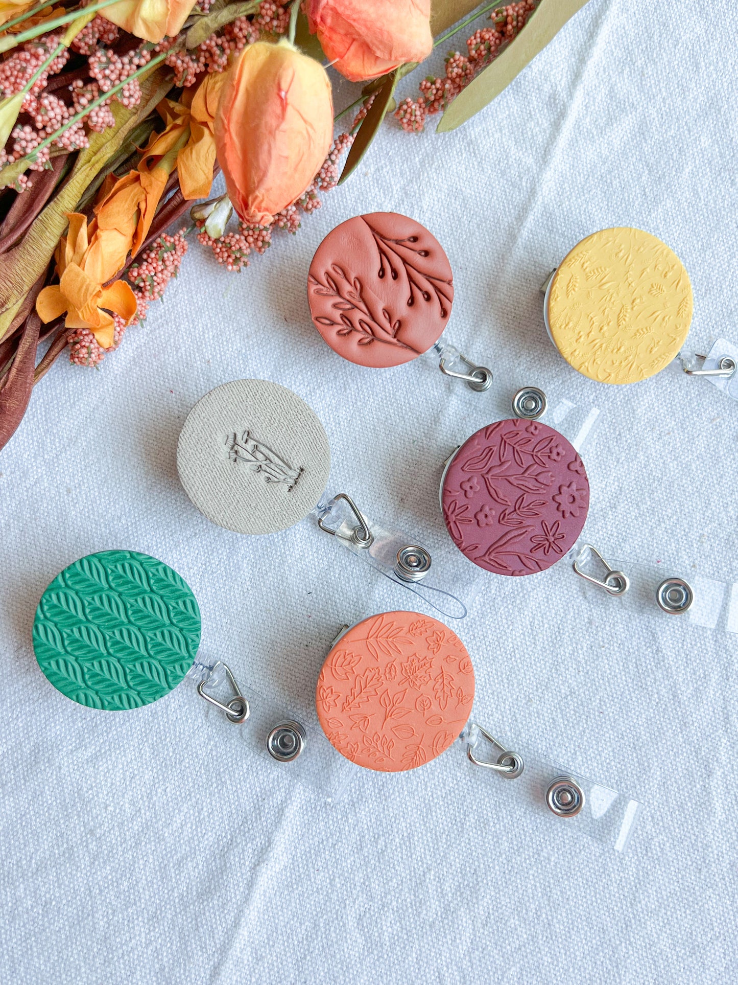 Colorful Fall Textured Polymer Clay Badges | Nurse and Teacher Retractable Badges
