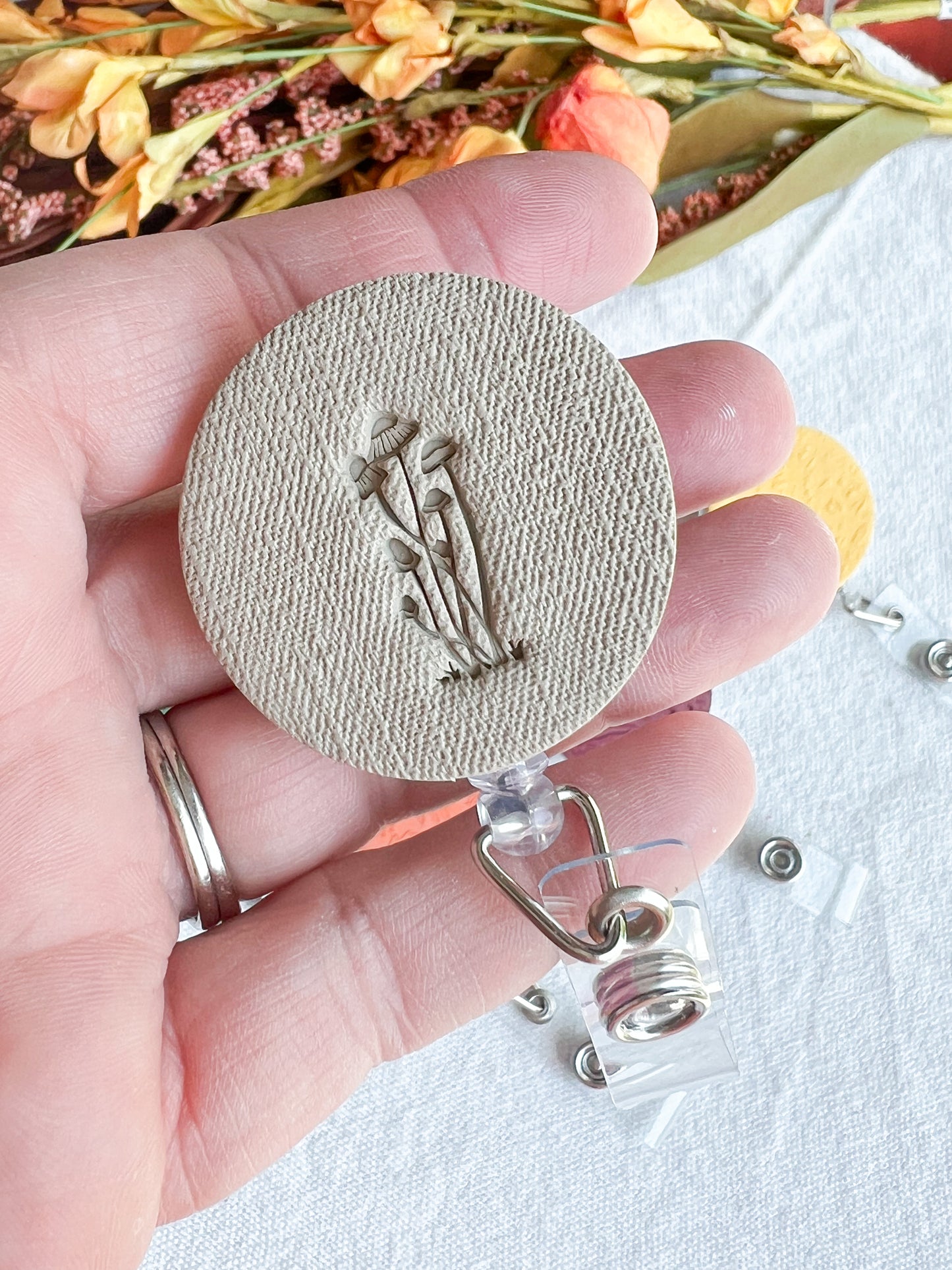 Colorful Fall Textured Polymer Clay Badges | Nurse and Teacher Retractable Badges
