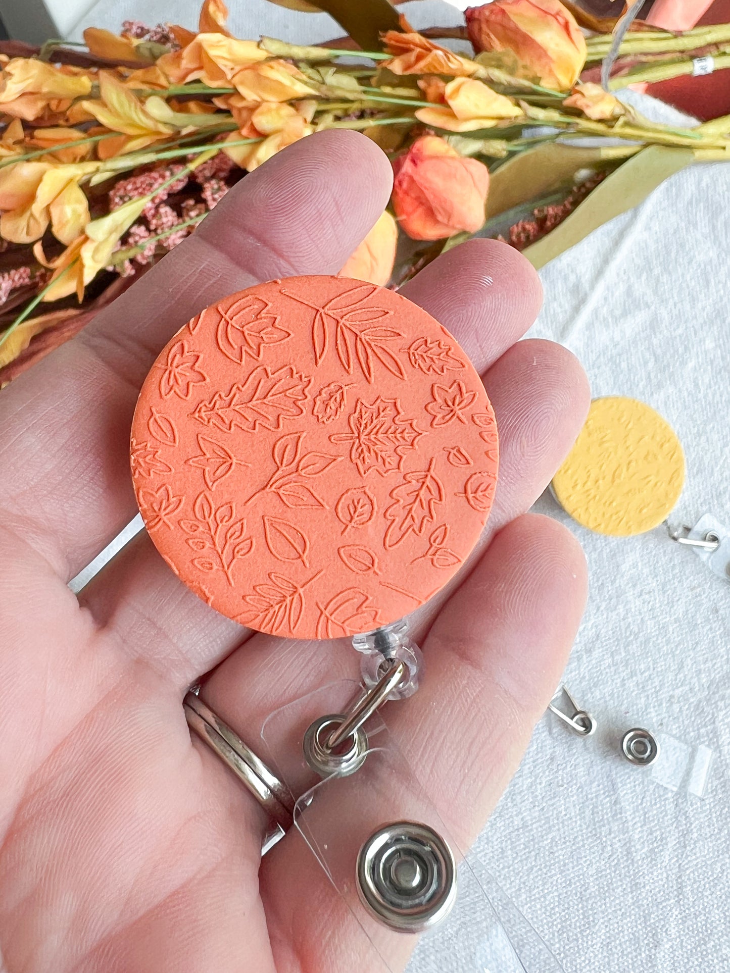 Colorful Fall Textured Polymer Clay Badges | Nurse and Teacher Retractable Badges