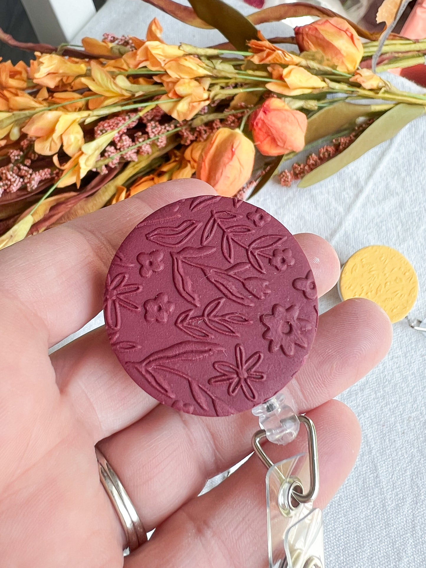 Colorful Fall Textured Polymer Clay Badges | Nurse and Teacher Retractable Badges