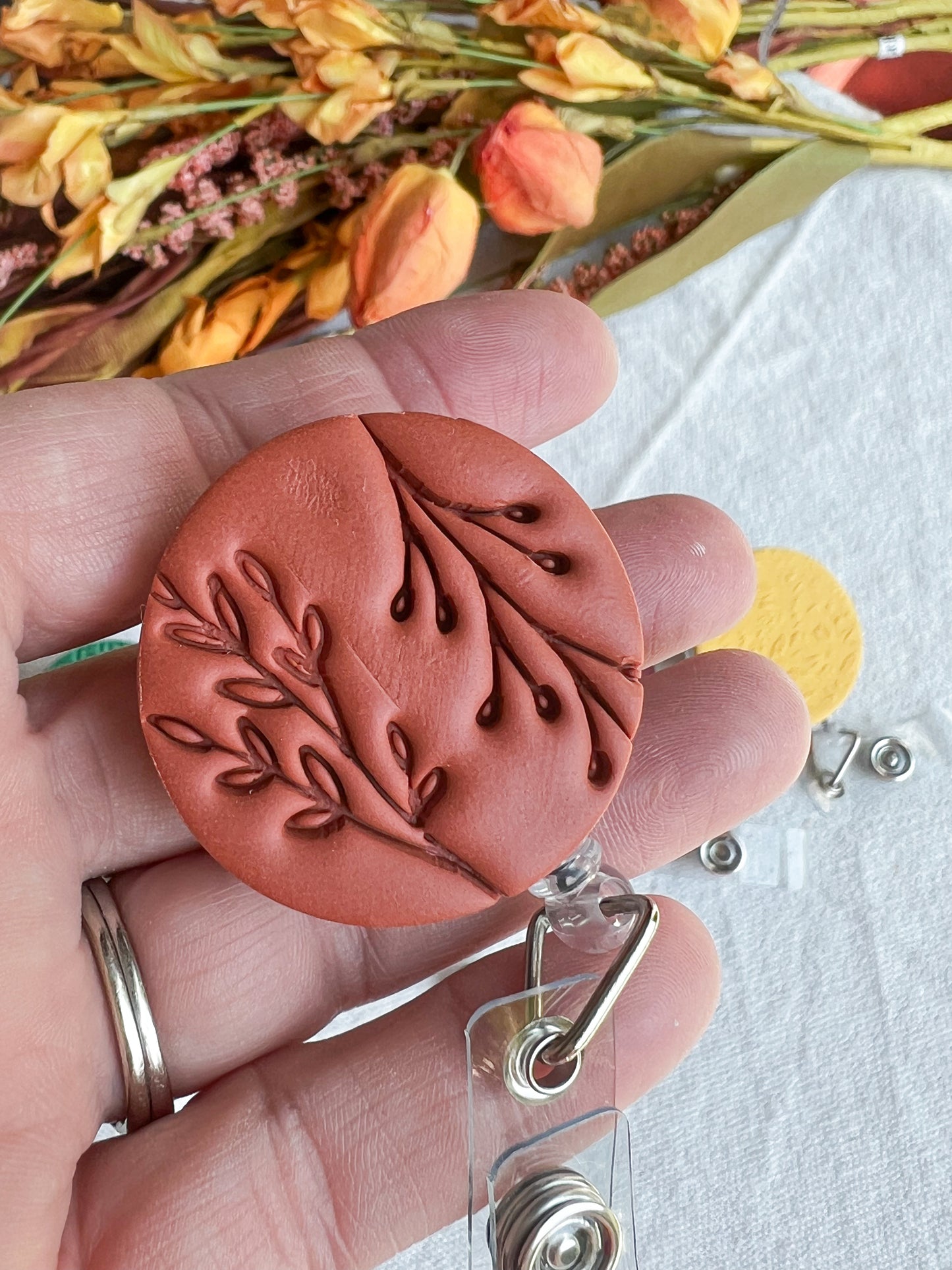 Colorful Fall Textured Polymer Clay Badges | Nurse and Teacher Retractable Badges