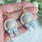 Straw Beach Hat with Bow Polymer Clay Earrings