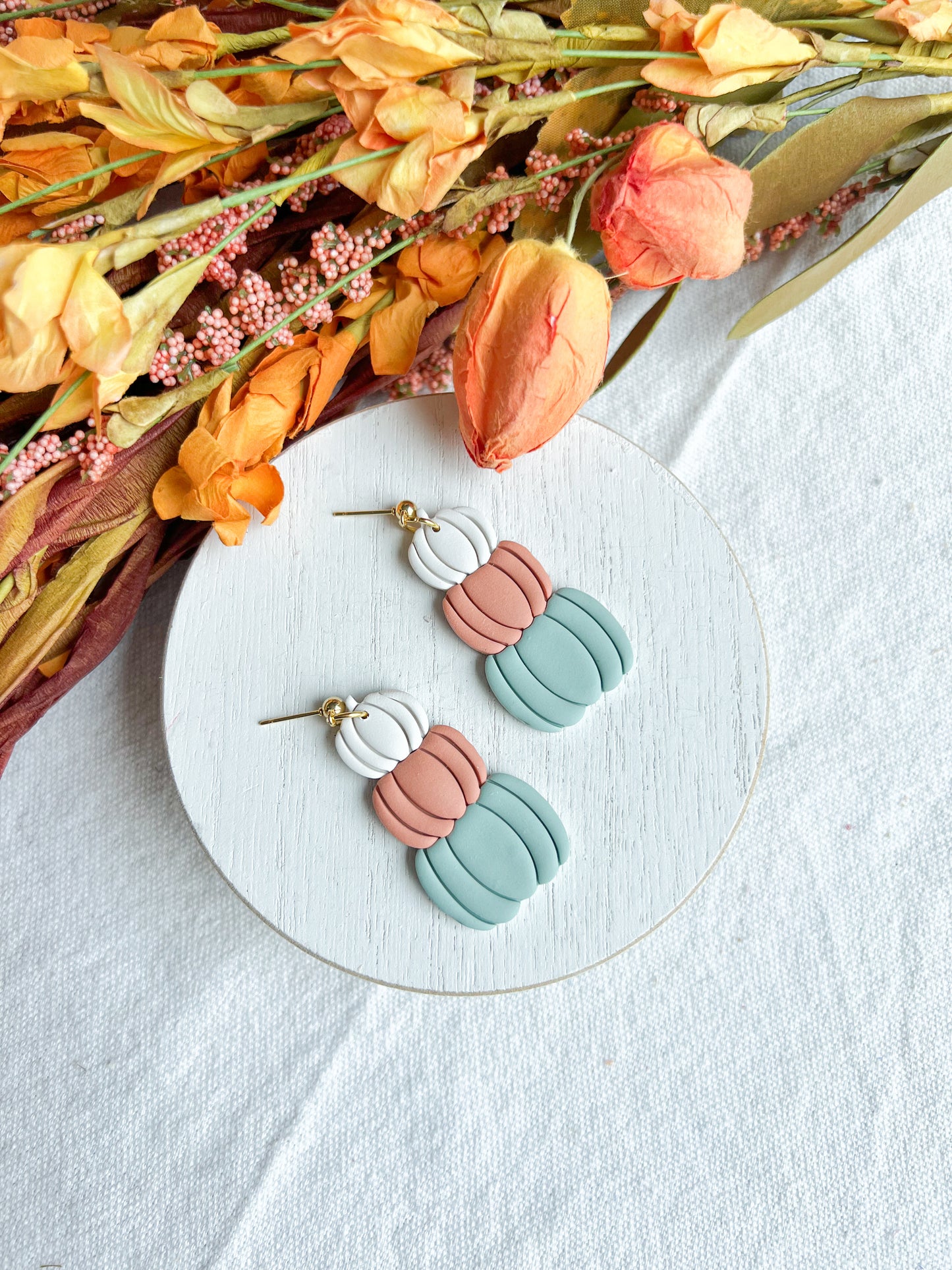 Boho Colored Stacked Pumpkin Polymer Clay Earrings