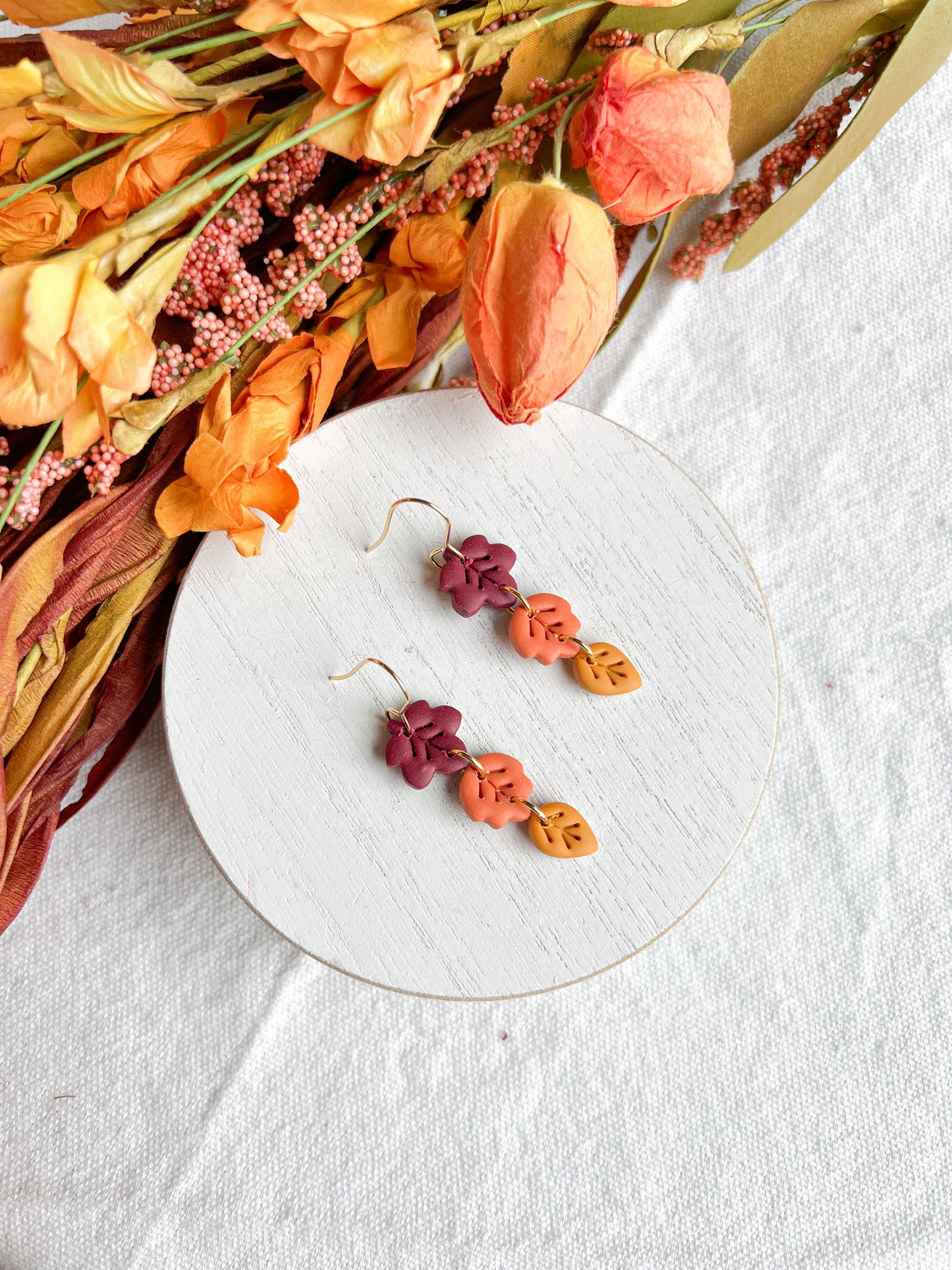 Multi Colored Falling Leaf Polymer Clay Earrings