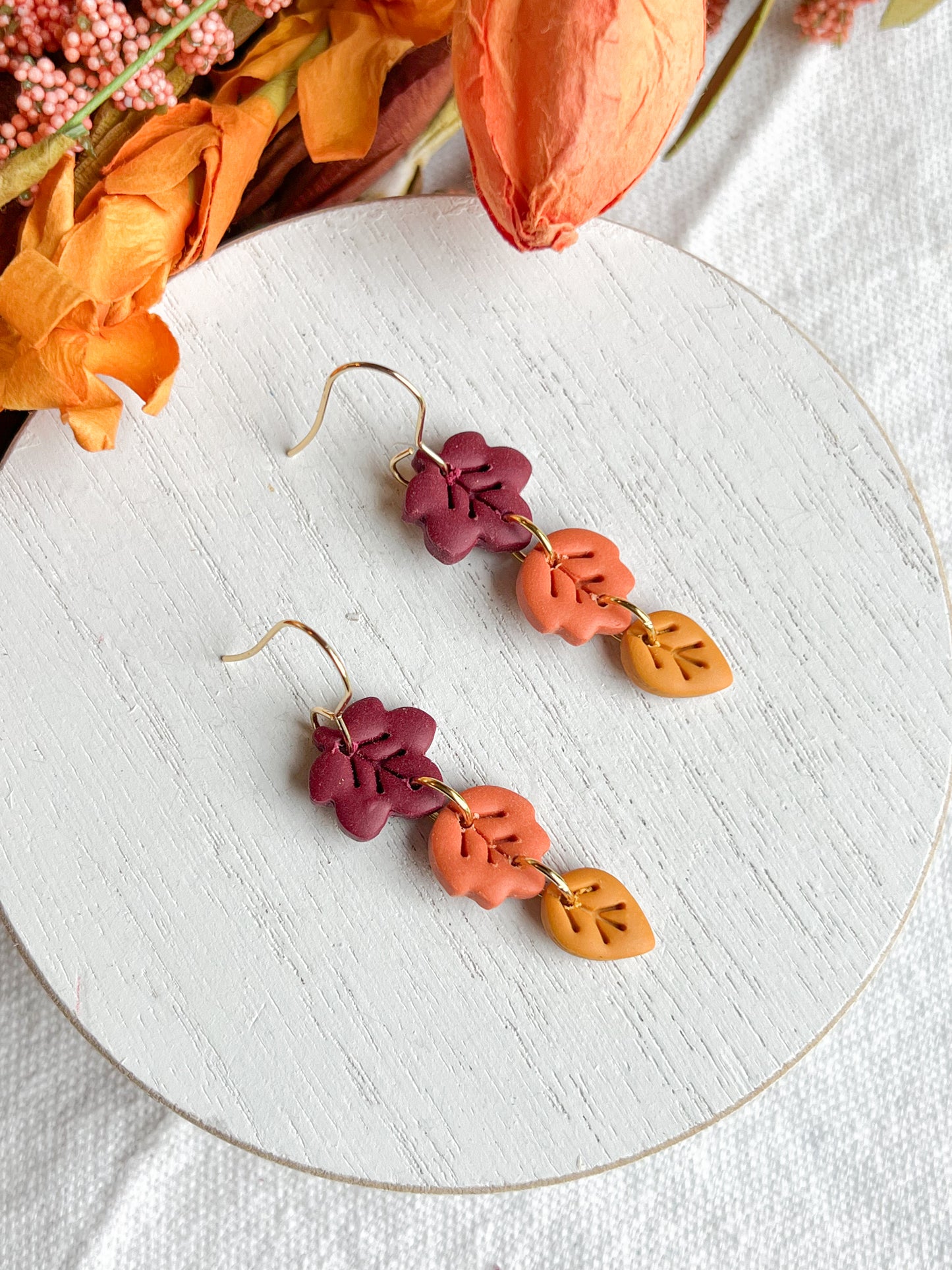 Multi Colored Falling Leaf Polymer Clay Earrings