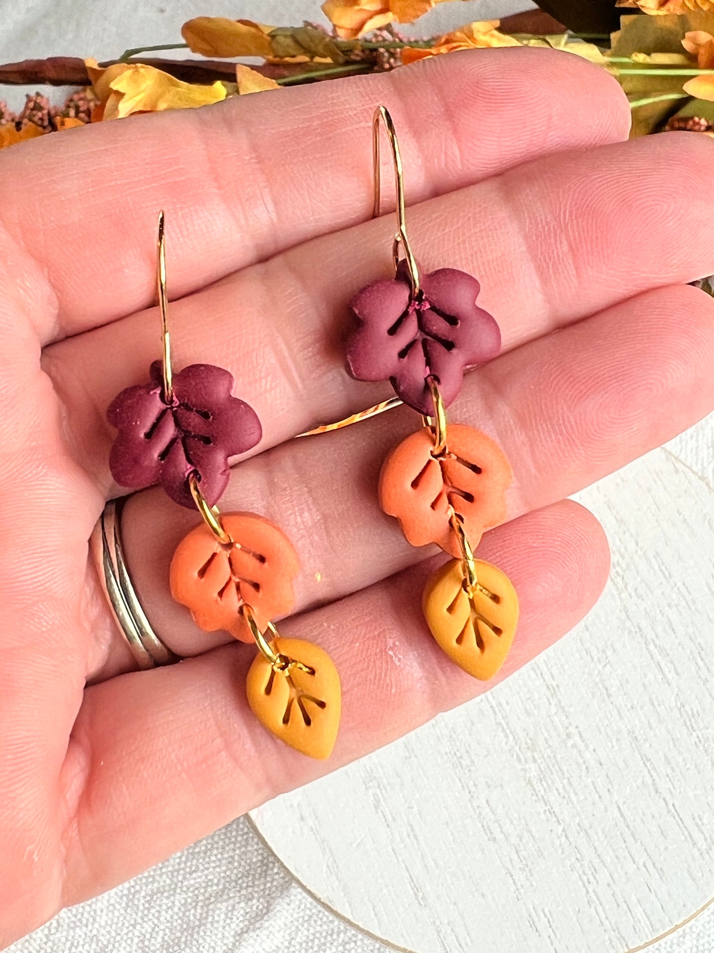 Multi Colored Falling Leaf Polymer Clay Earrings