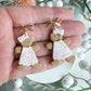 Gingerbread Girl in Pink Floral Dress Polymer Clay Earrings
