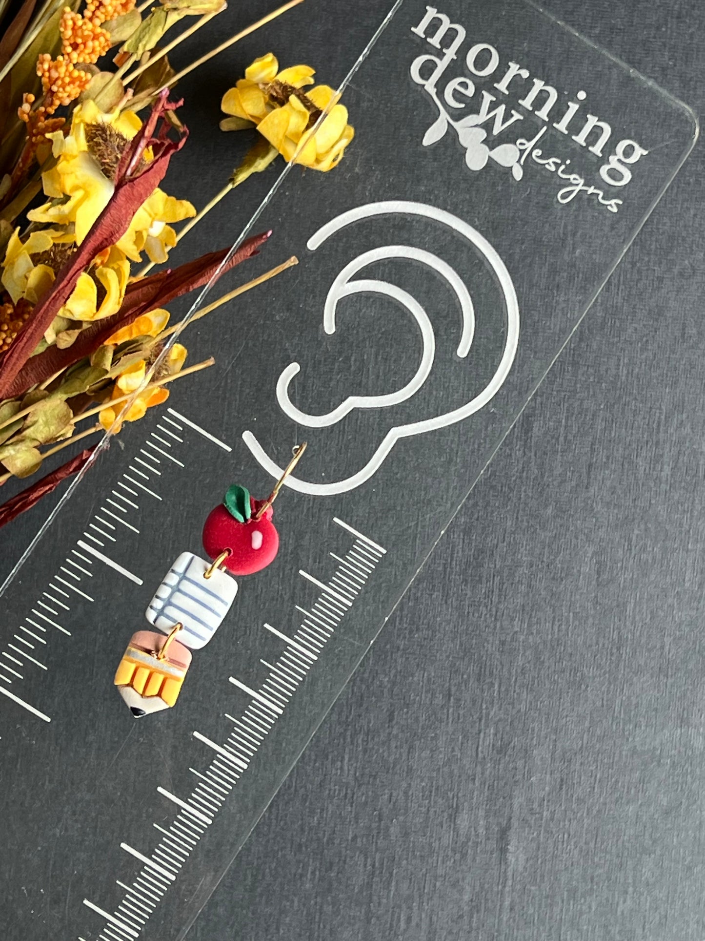 Apple, Paper Pencil Polymer Clay Earrings | Teacher Earrings | Back to School Earrings |  Teacher Gift