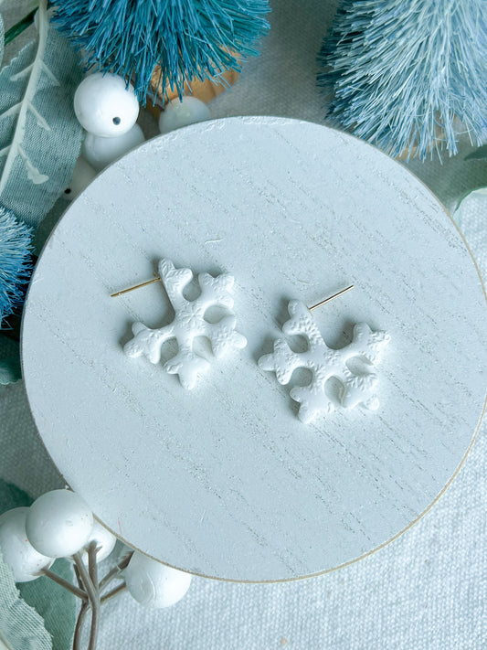 Mini Snowflake Embossed Snowflake Polymer Clay Hoops