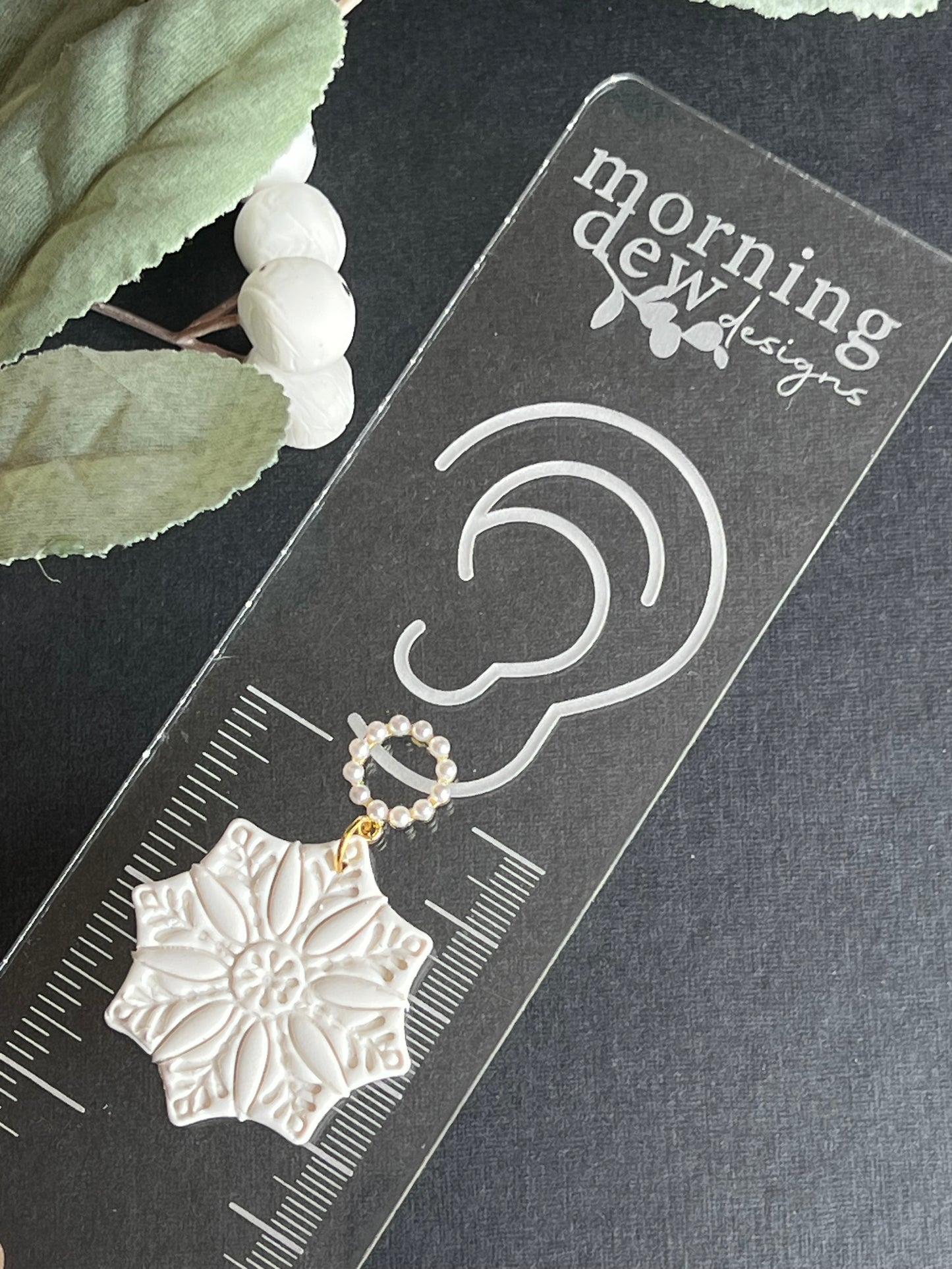 Embossed Snowflake with Pearl Stud Polymer Clay Earrings