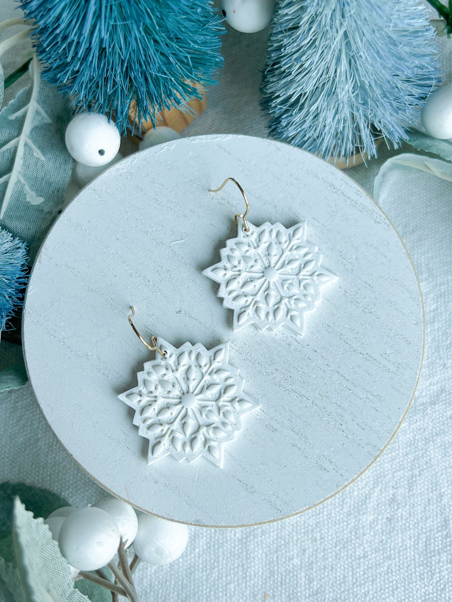 Scandinavian Winter White Snowflake Dangles