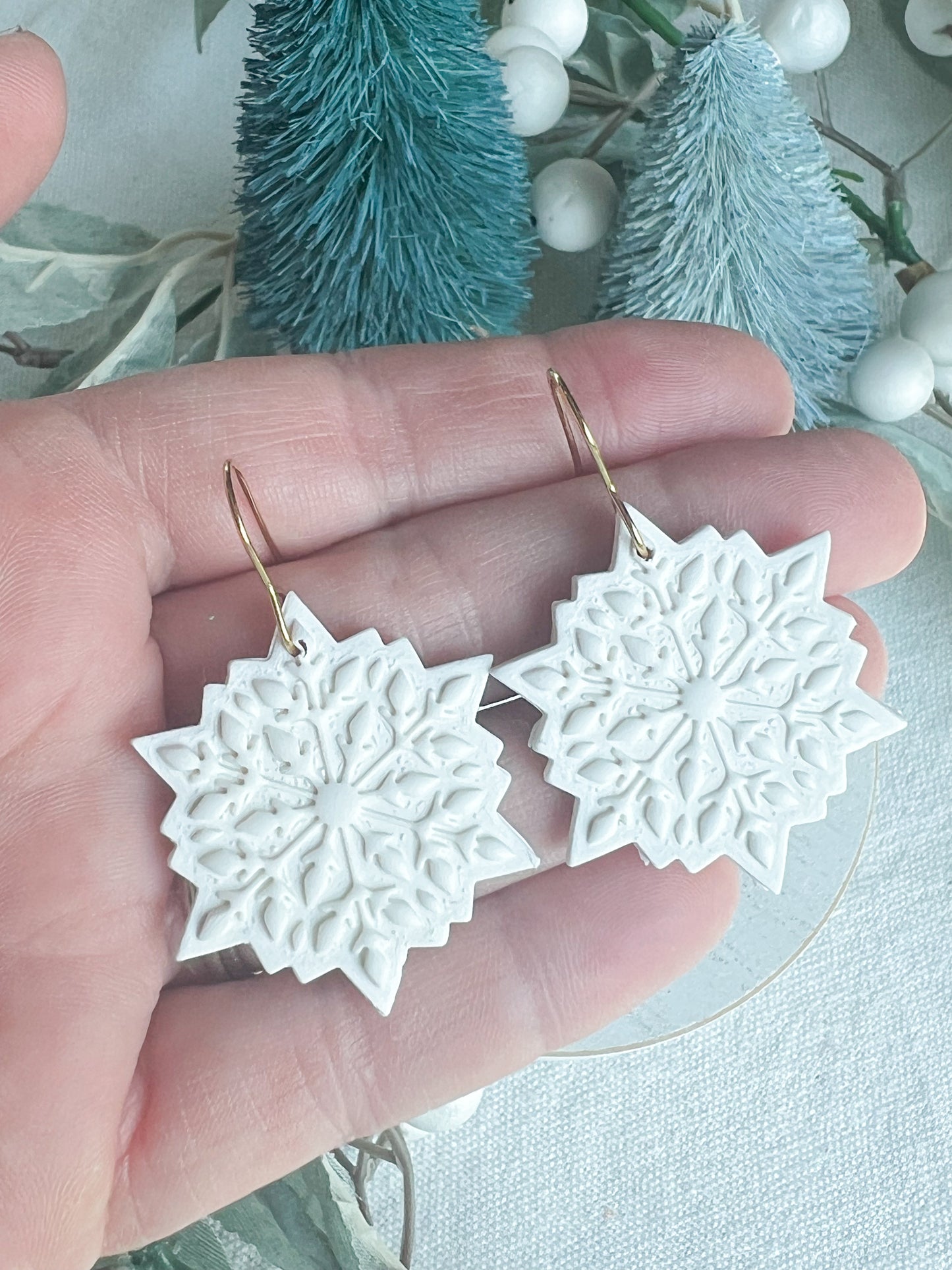 Scandinavian Winter White Snowflake Dangles