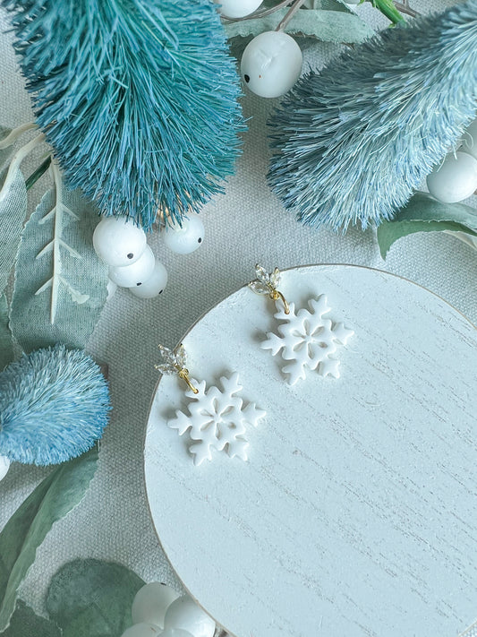 Embossed Snowflake with Crystal Stud Polymer Clay Earrings