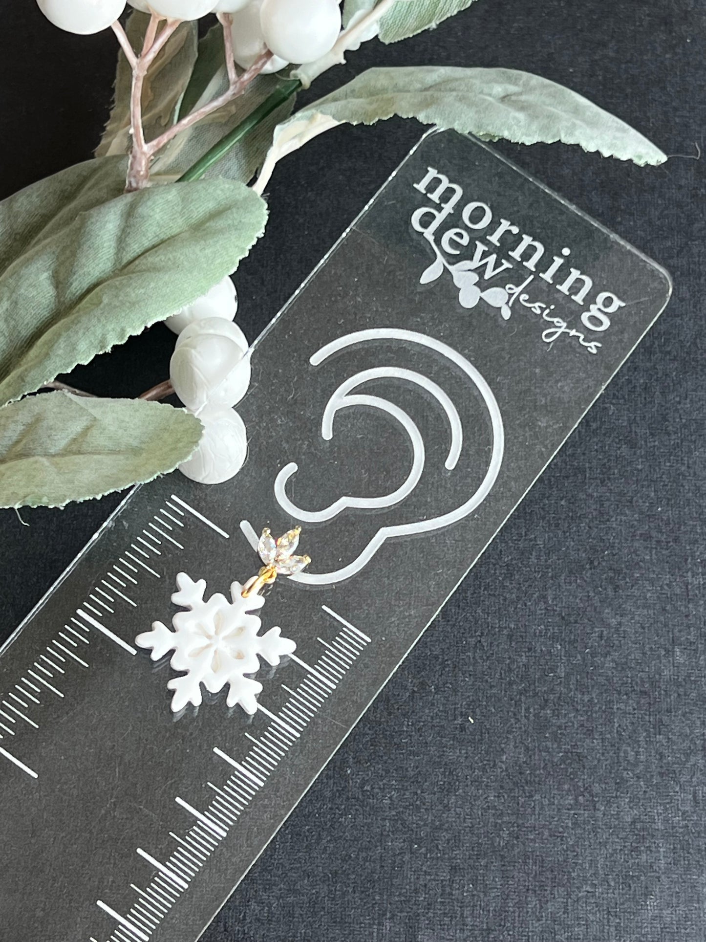 Embossed Snowflake with Crystal Stud Polymer Clay Earrings