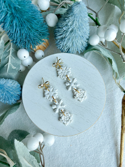 Three Tiered Snowflake Polymer Clay Earrings