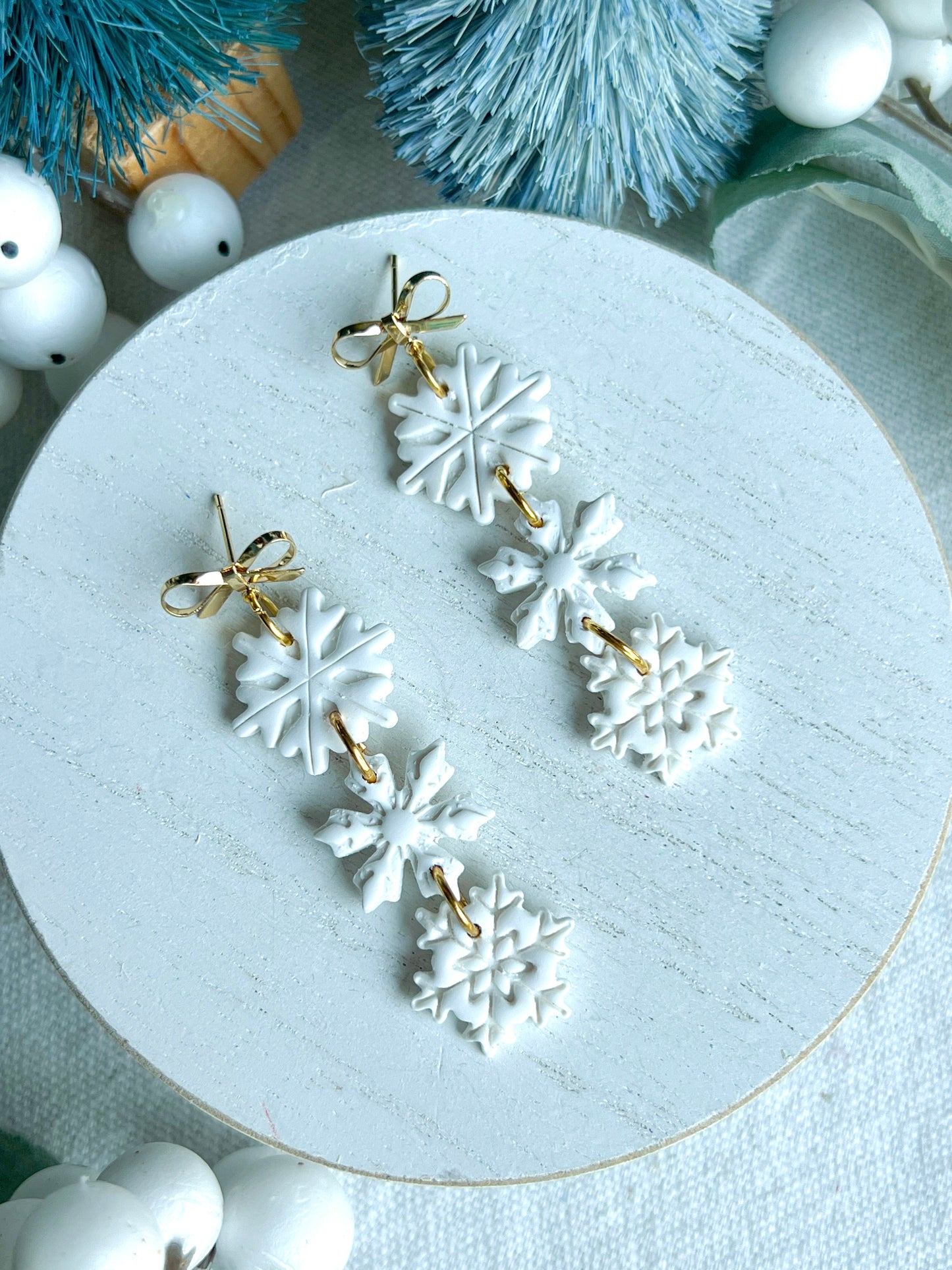 Three Tiered Snowflake Polymer Clay Earrings