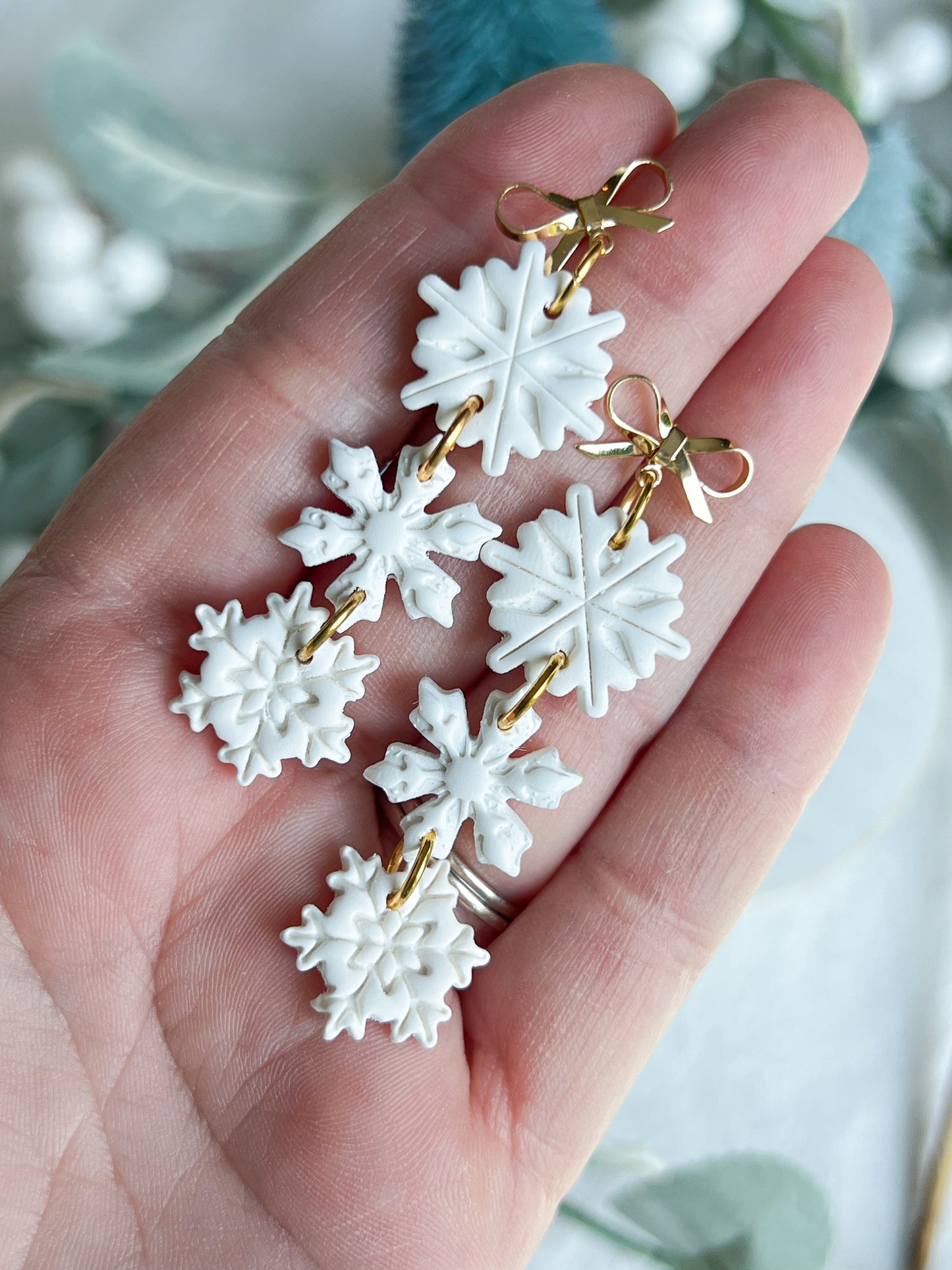 Three Tiered Snowflake Polymer Clay Earrings