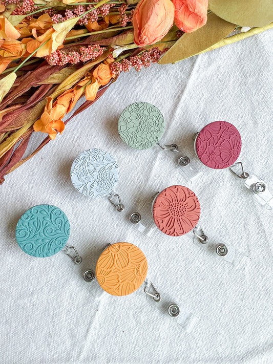 Colorful Fall Floral Textured Polymer Clay Badges | Nurse and Teacher Retractable Badges