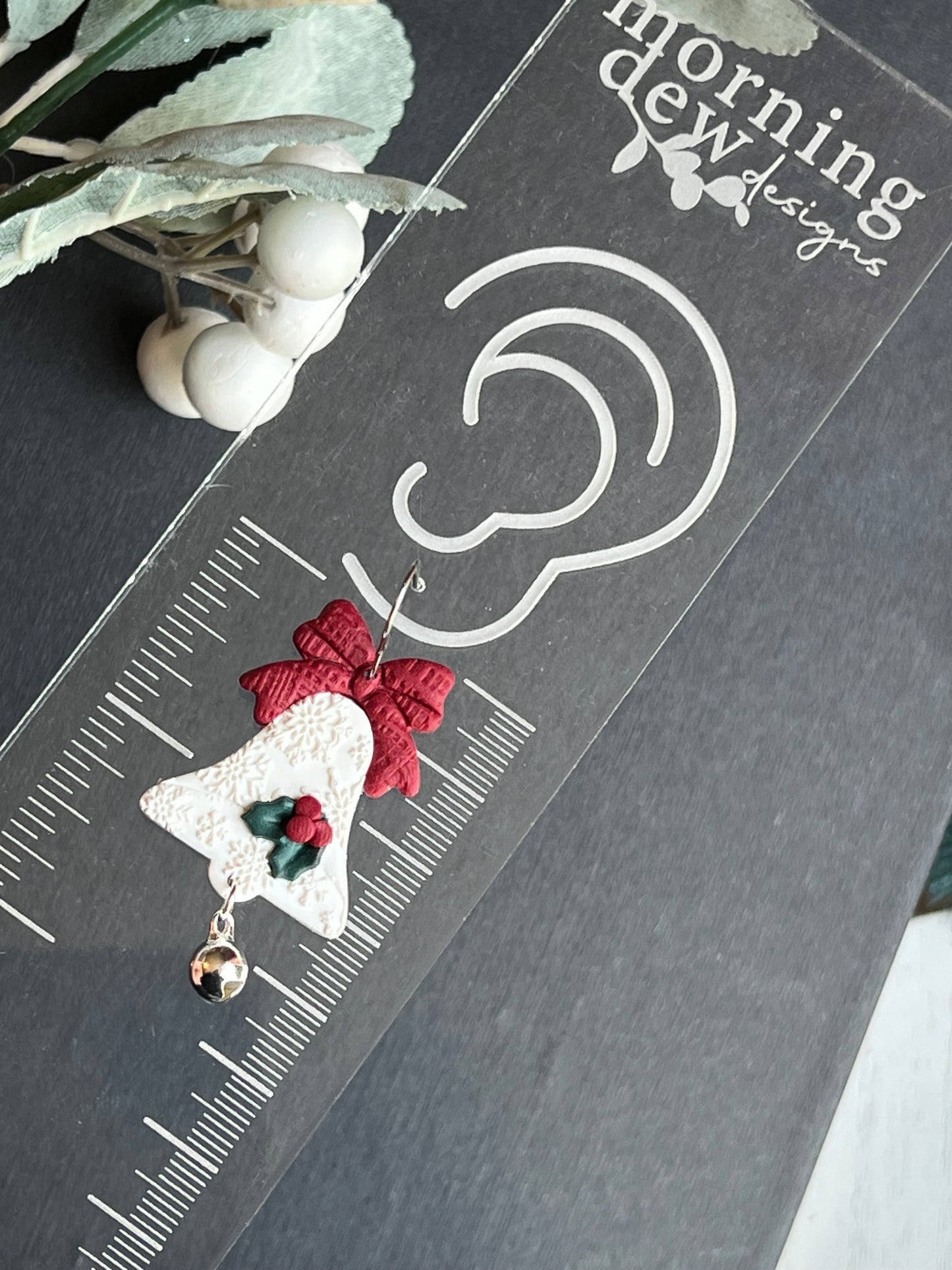 Christmas Jingle Bell with Red Bow Polymer Clay Earrings