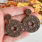 Chocolate Brown Floral Embossed Boho Donut Polymer Clay Earrings