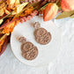 Neutral Greige Boho Floral Textured Half Circle Polymer Clay Earrings