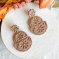 Neutral Greige Boho Floral Textured Half Circle Polymer Clay Earrings