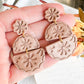Neutral Greige Boho Floral Textured Half Circle Polymer Clay Earrings