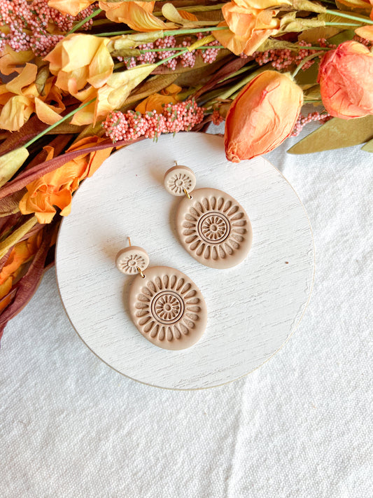Neutral Taupe Boho Medallion Polymer Clay Earrings