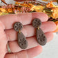 Dark Chocolate Brown Boho Floral Teardrop Polymer Clay Earrings