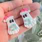 Pink Christmas Ghost with Gift Polymer Clay Earrings