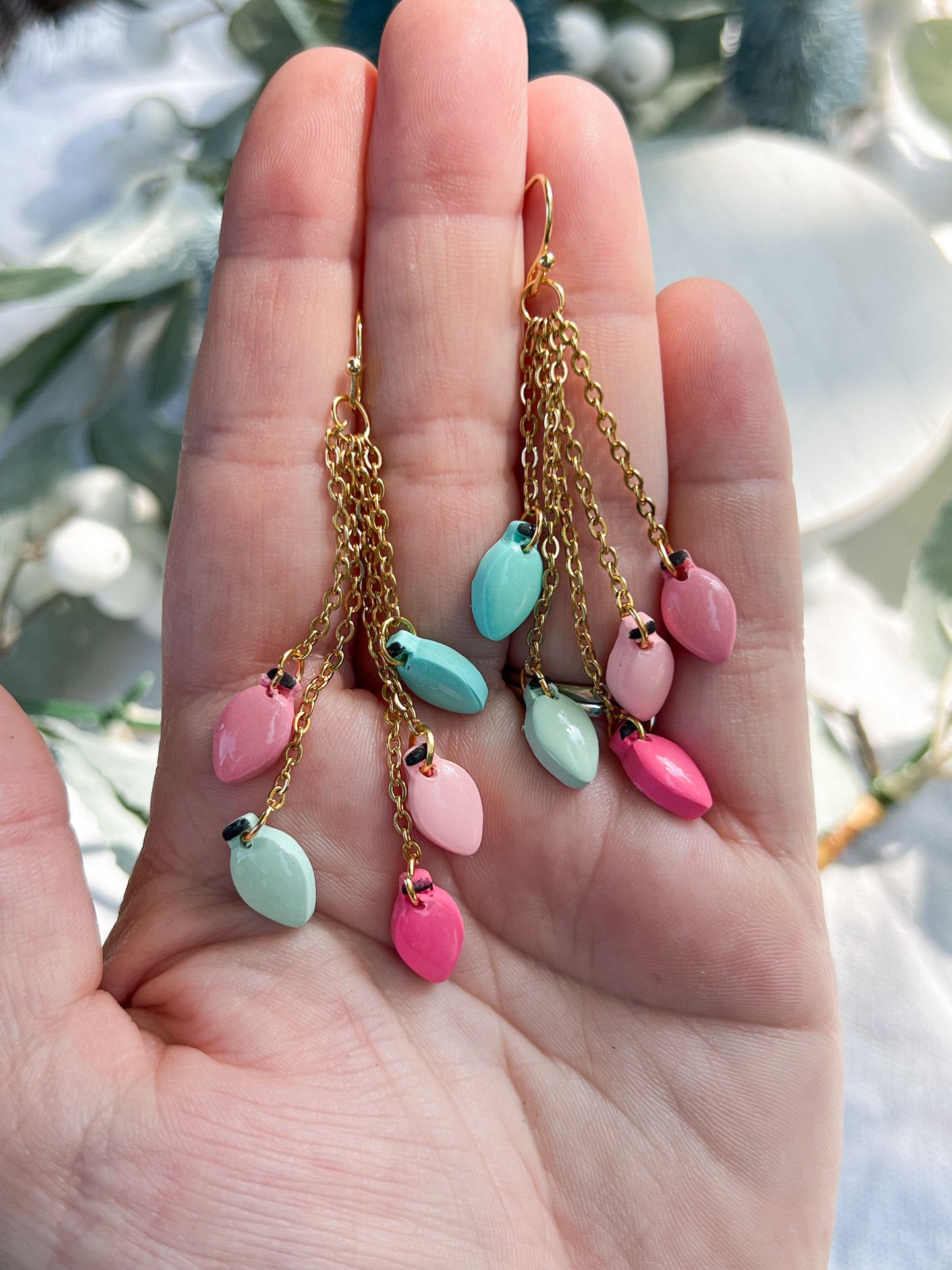 String of Christmas Bulbs Polymer Clay Earrings