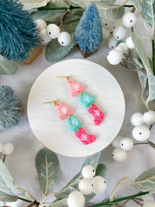 Three Tiered Beanie, Mitten, and Stocking Polymer Clay Earrings