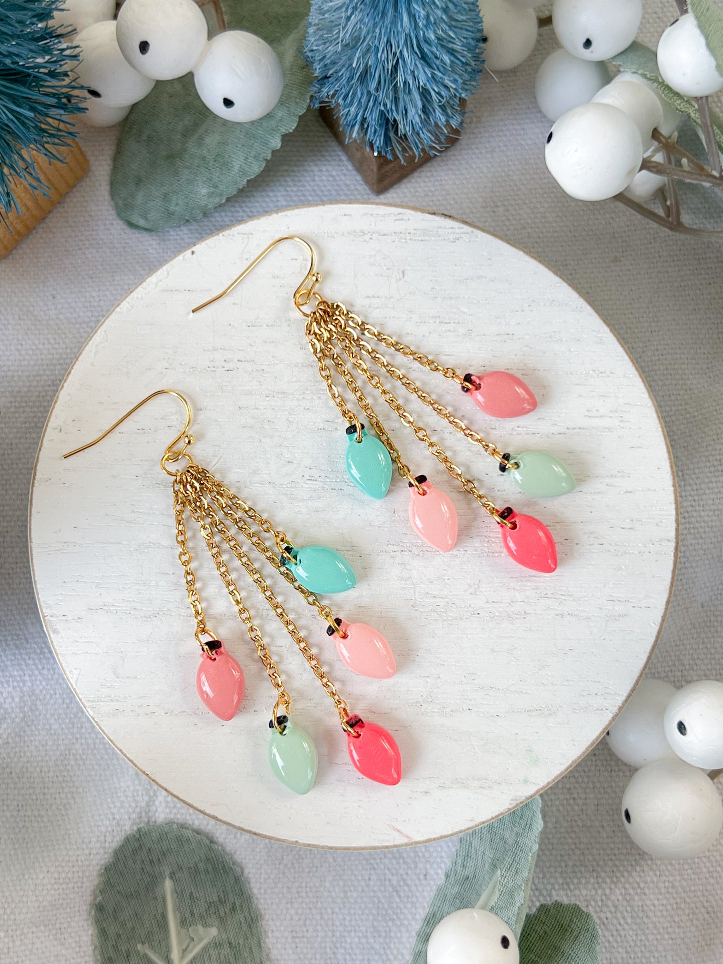 String of Christmas Bulbs Polymer Clay Earrings