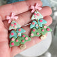 Three Tiered Pink and Mint Christmas Tree Polymer Clay Earrings