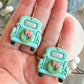Vintage Truck with Christmas Wreath and Bow Polymer Clay Earrings