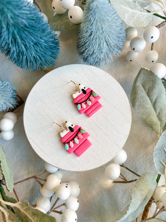 Nostalgic Beagle Dog on House Polymer Clay Earrings