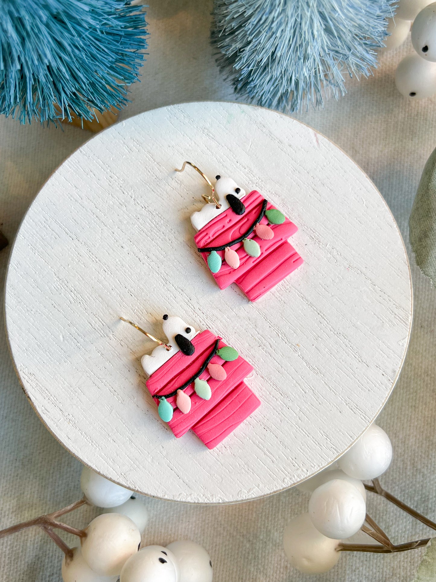 Nostalgic Beagle Dog on House Polymer Clay Earrings