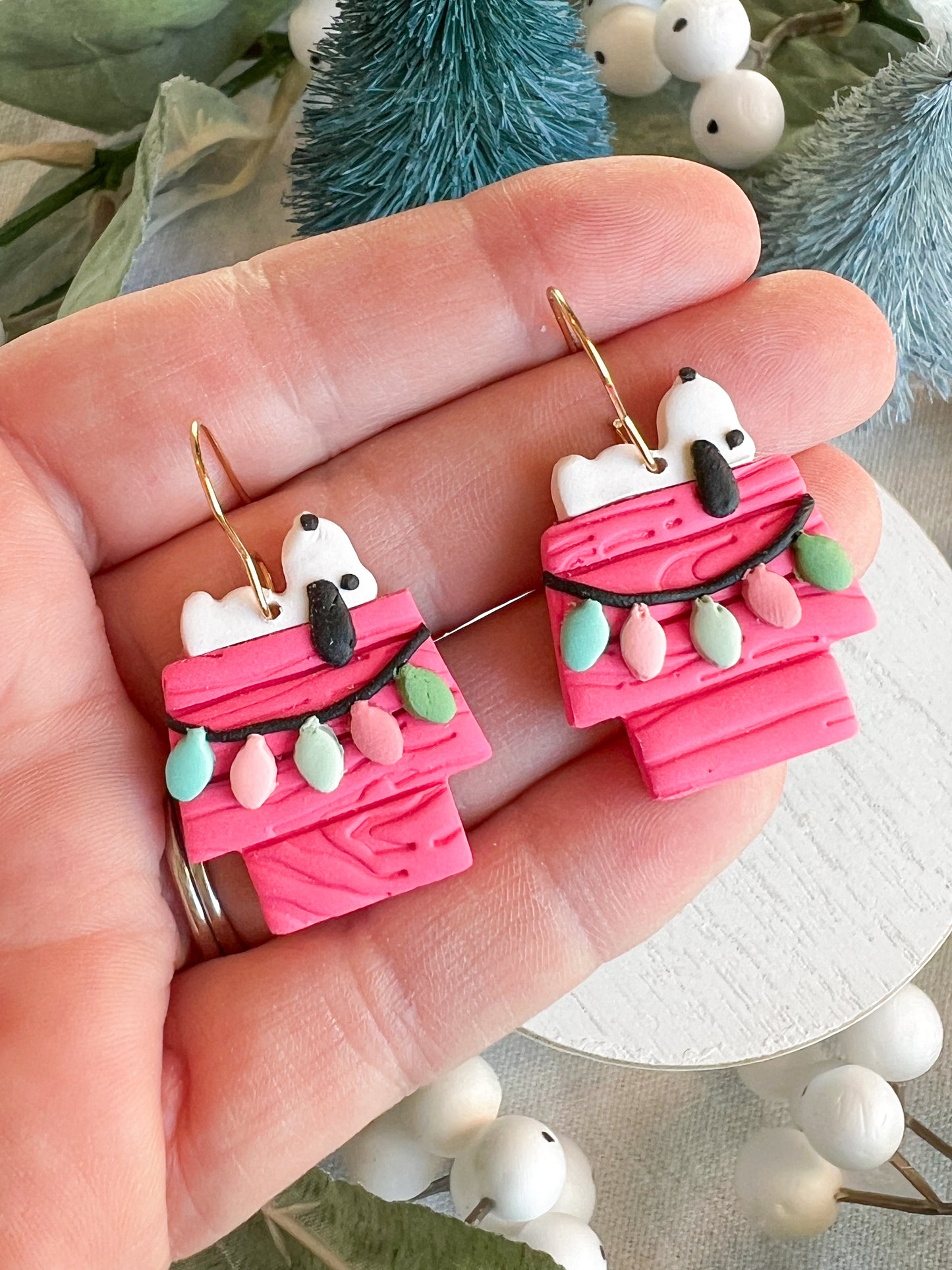 Nostalgic Beagle Dog on House Polymer Clay Earrings