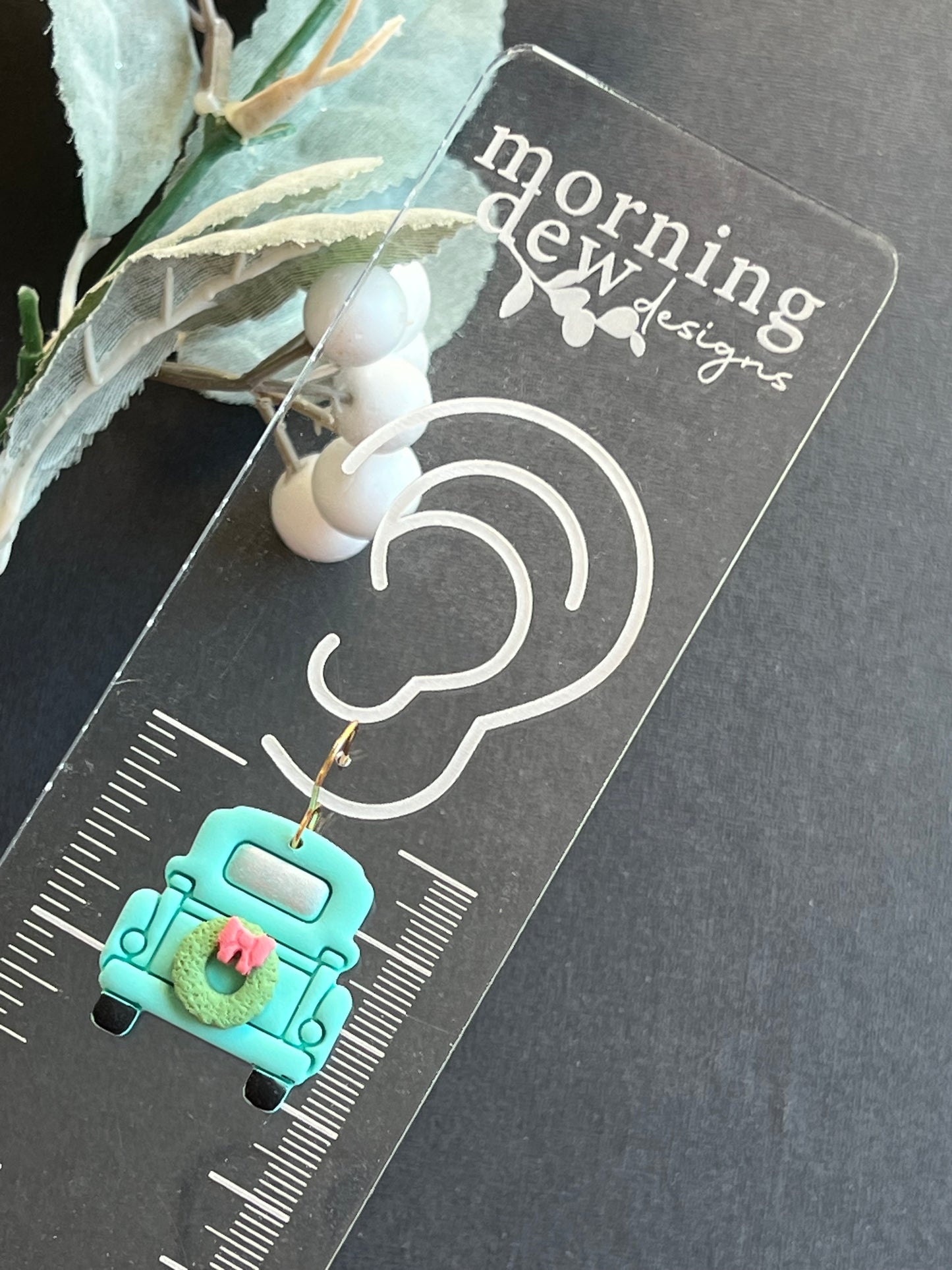 Vintage Truck with Christmas Wreath and Bow Polymer Clay Earrings