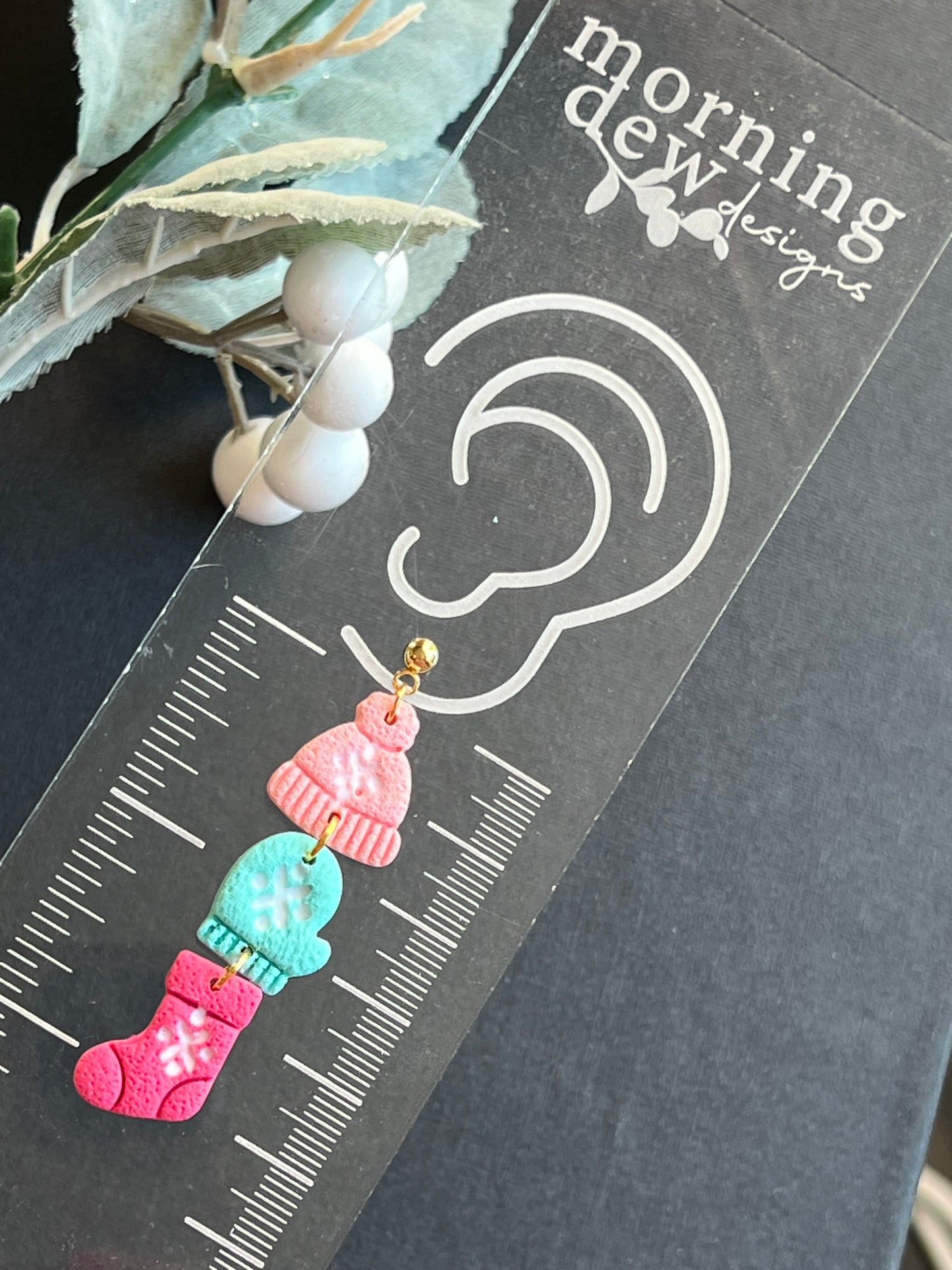 Three Tiered Beanie, Mitten, and Stocking Polymer Clay Earrings