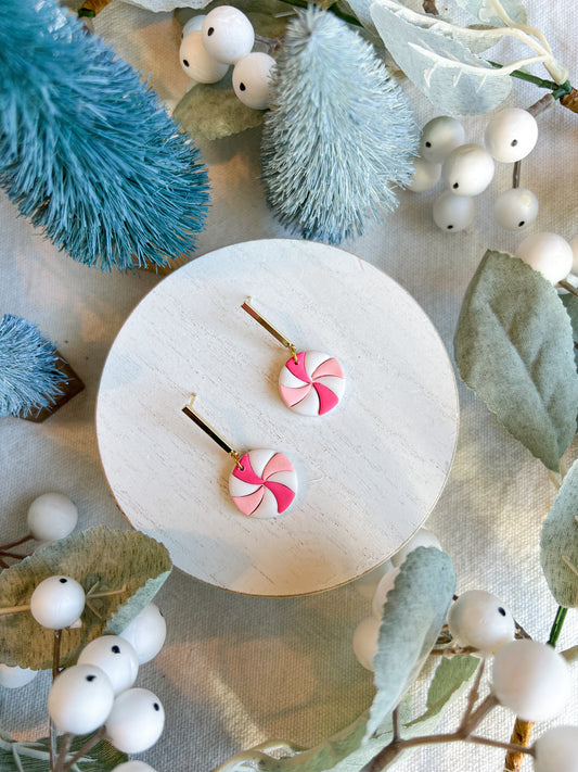 Pink Candy Cane Swirl Drop Earrings