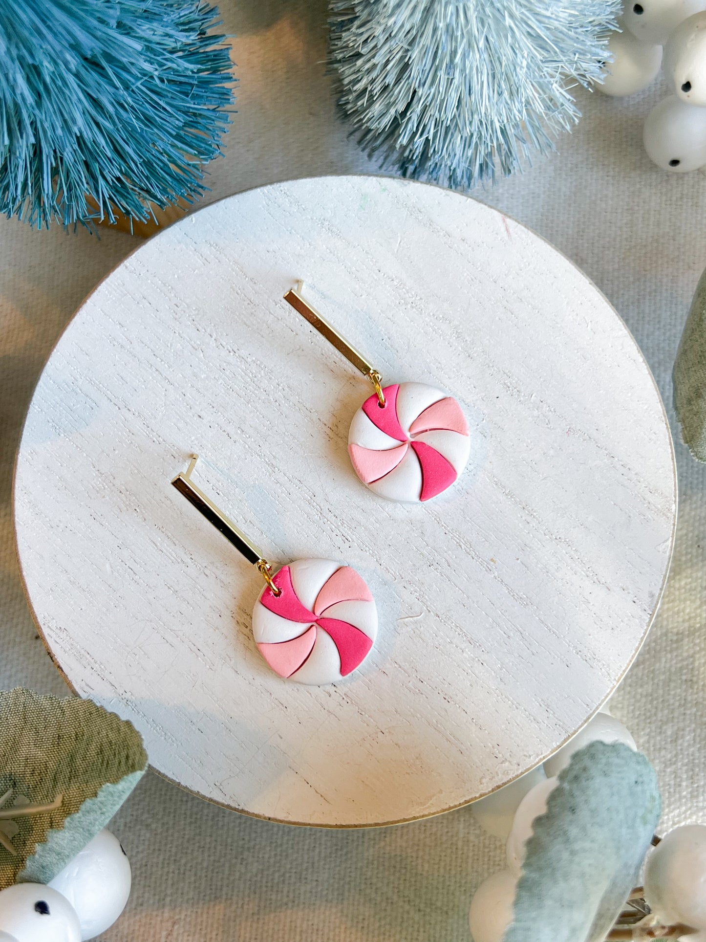 Pink Candy Cane Swirl Drop Earrings
