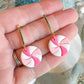 Pink Candy Cane Swirl Drop Earrings